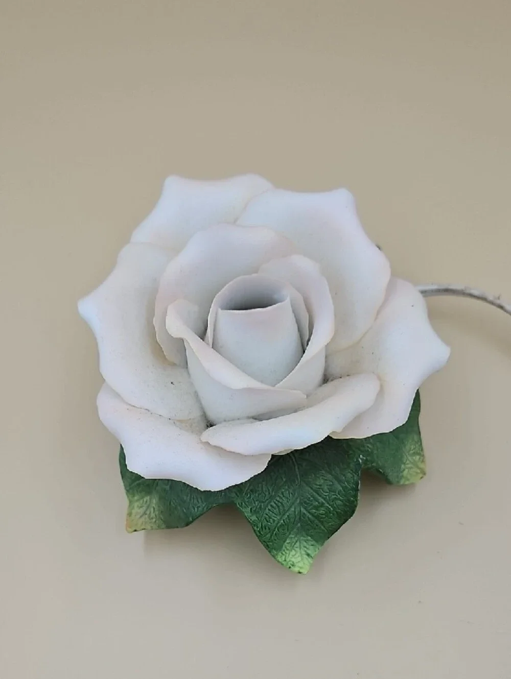 White Rose Night Light with Green Leaf Base